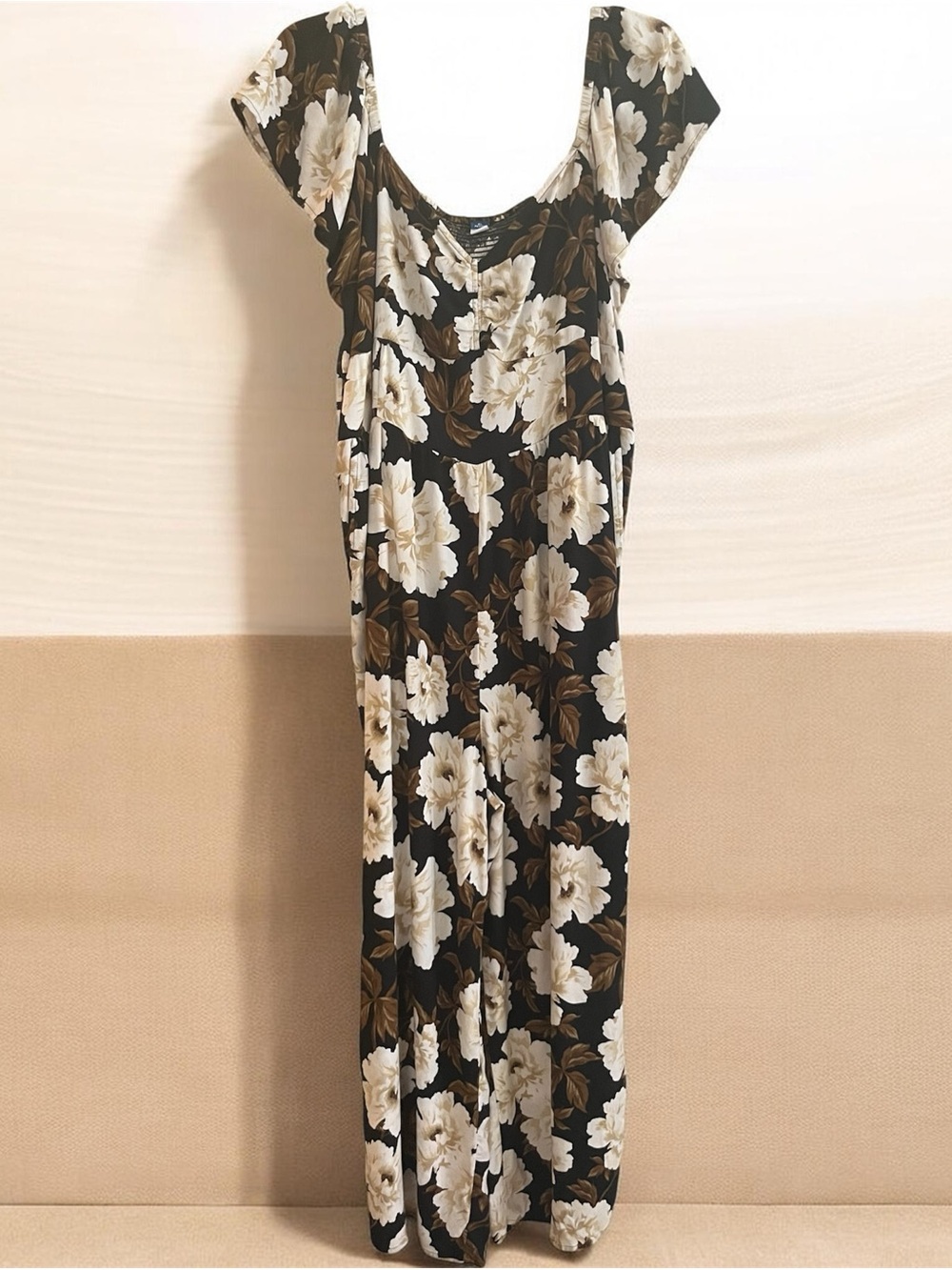 Old Navy Black & Cream Floral Print Wide-Leg Jumpsuit, Petite XL